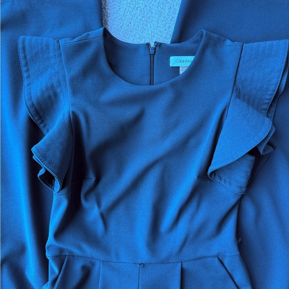 Green Calvin Klein Flutter Sleeve Jumpsuit - Picture 6 of 6